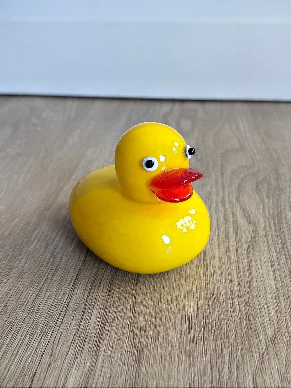 Mid-Century Handblown Glass Yellow Rubber Duck Vintage Art 4"×3"x3" Figurine